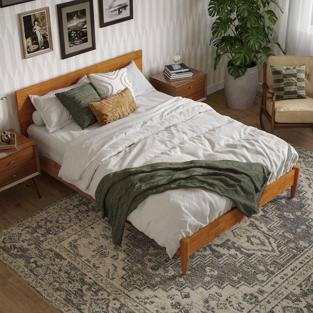 AFI Aria Full Modern Solid Wood Low Profile Platform Bed, Light Toffee
