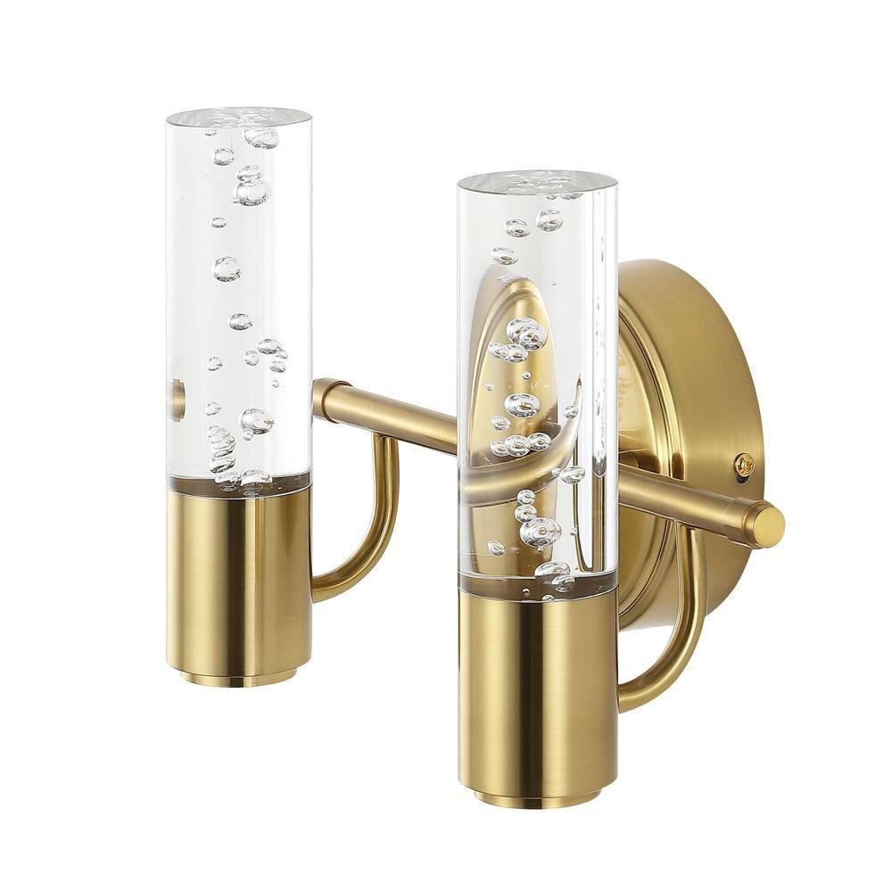 10.75" 2-Light Bolha Minimalist Bubble Acrylic/Iron Wall Sconce Light Brass/Gold - JONATHAN Y: ETL Listed, Modern Vanity Fixture