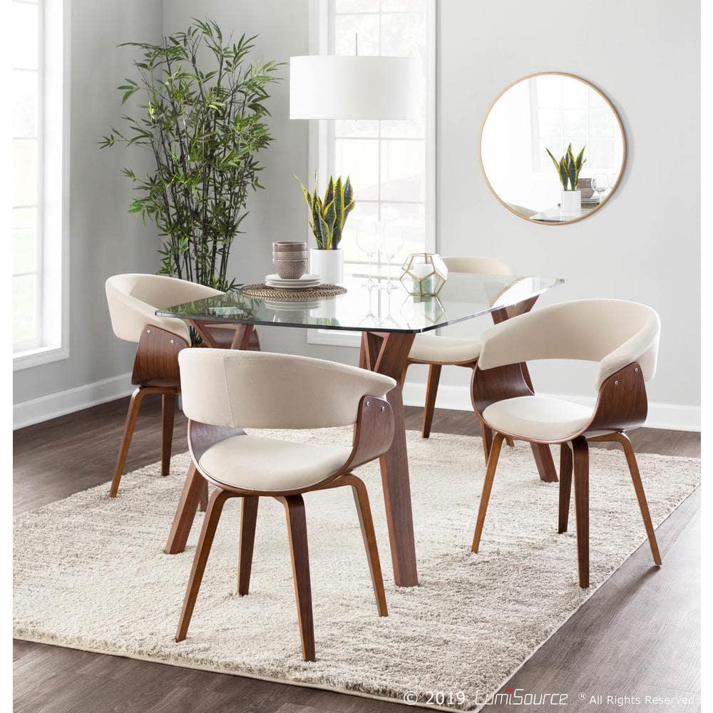 Vintage Mode Mid-Century Modern Dining Accent Chair Cream - Lumisource: Walnut Legs, Polyester Upholstery, No Assembly Required