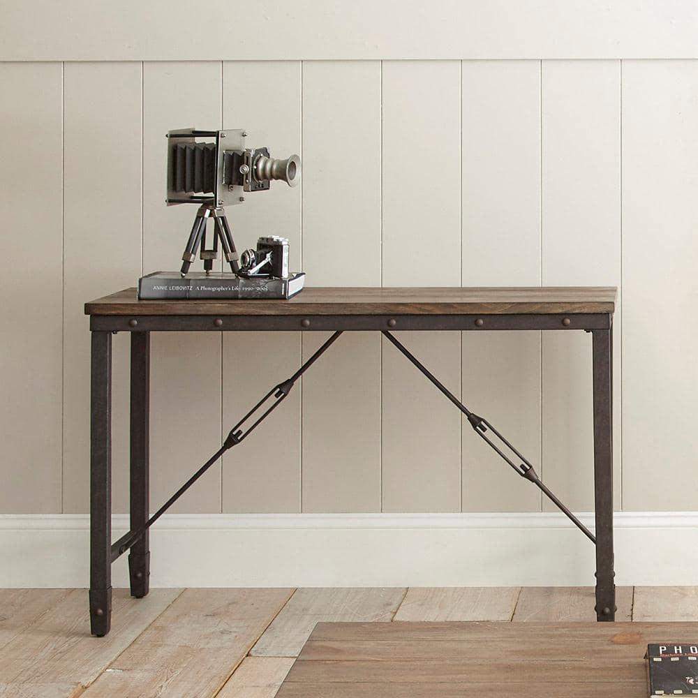 Jersey Sofa Table Antique Oak - Steve Silver Co.: Industrial Design, Entryway, with Metal Glides & Iron Frame