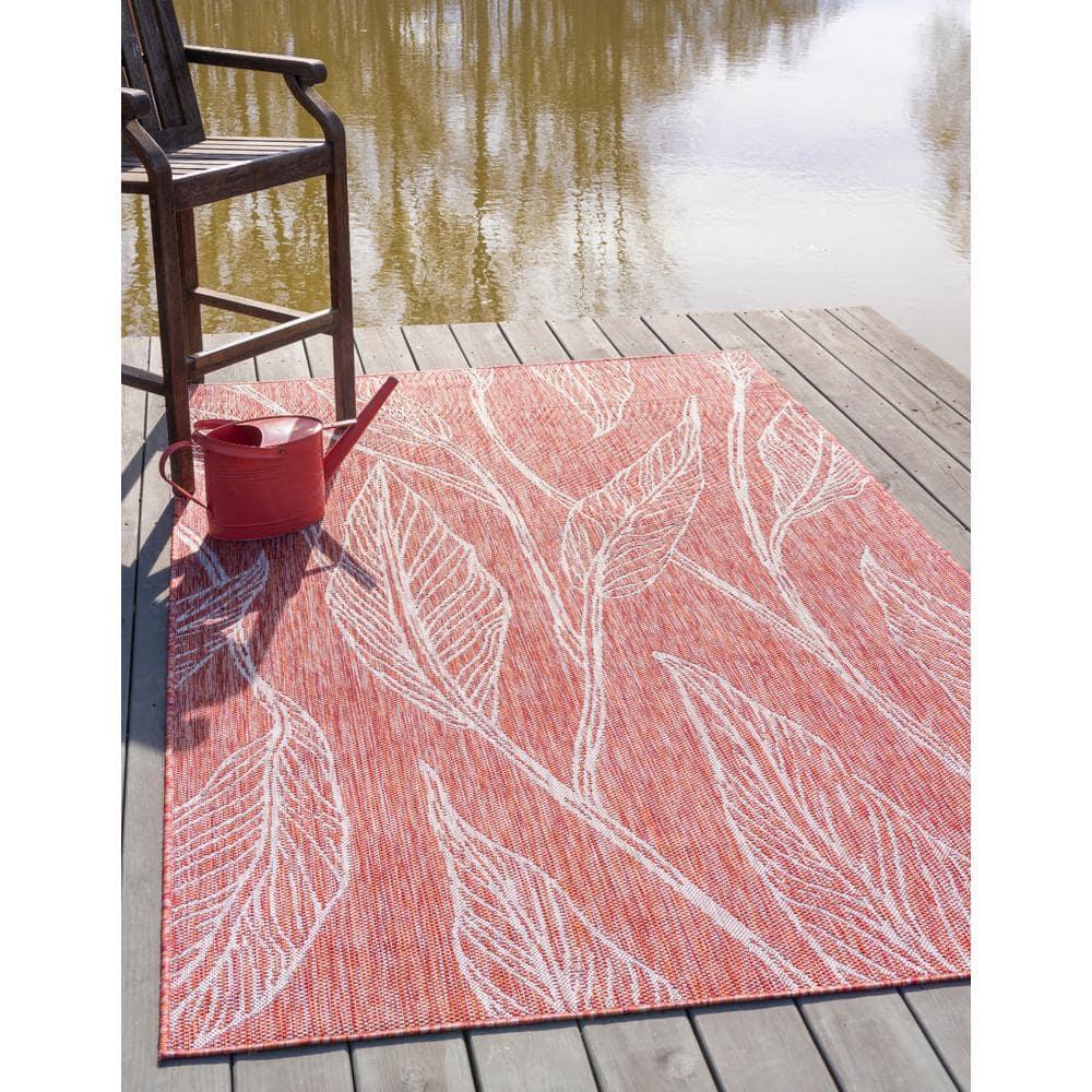 Unique Loom 9' 0 x 12' 2 Rectangle Indoor/Outdoor Botanical Rust Red Area Rug