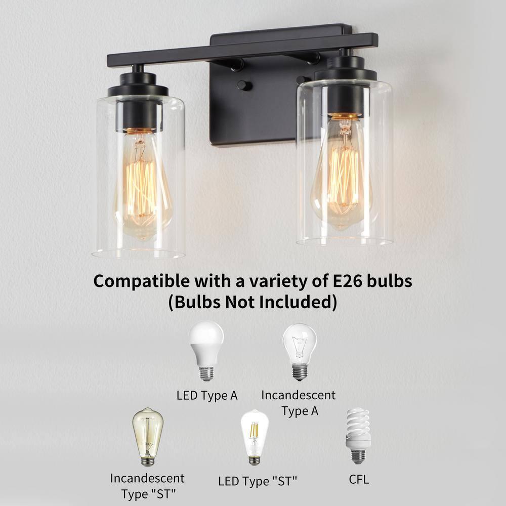 Kawoti  2-Light Dimmable Bathroom Vanity Light with Clear Glass Shade Black