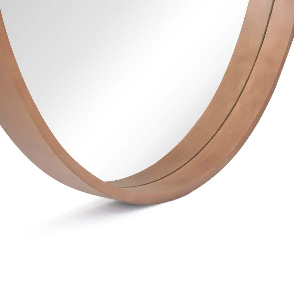 WallBeyond Classic Wooden Frame Farmhouse Round Wall Mirror Satin Walnut 24 inches Brown