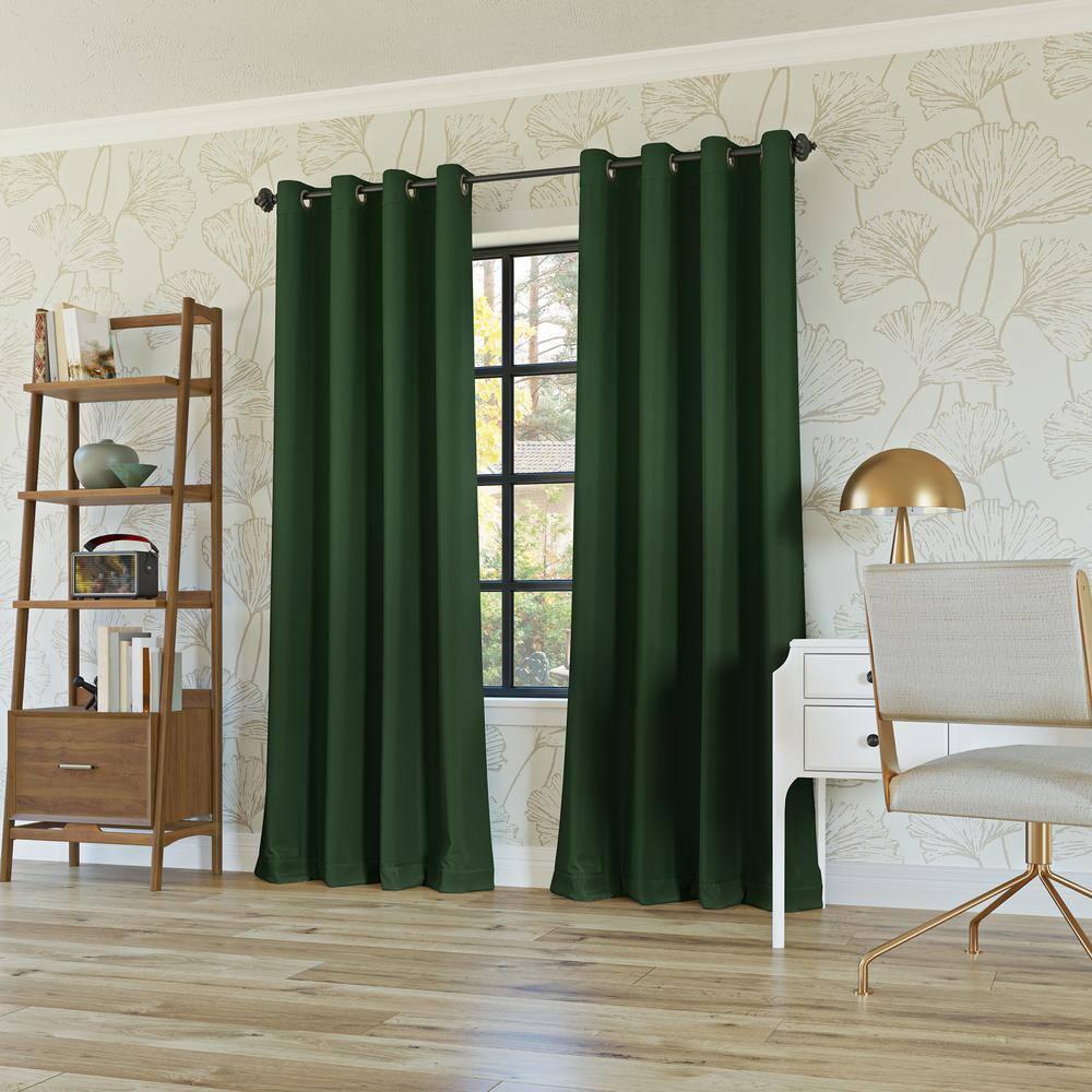 52"x108" Sun Zero Blackout Oslo Theater Grade Grommet Curtain Panel Evergreen: Modern Energy Efficient Noise Reduction