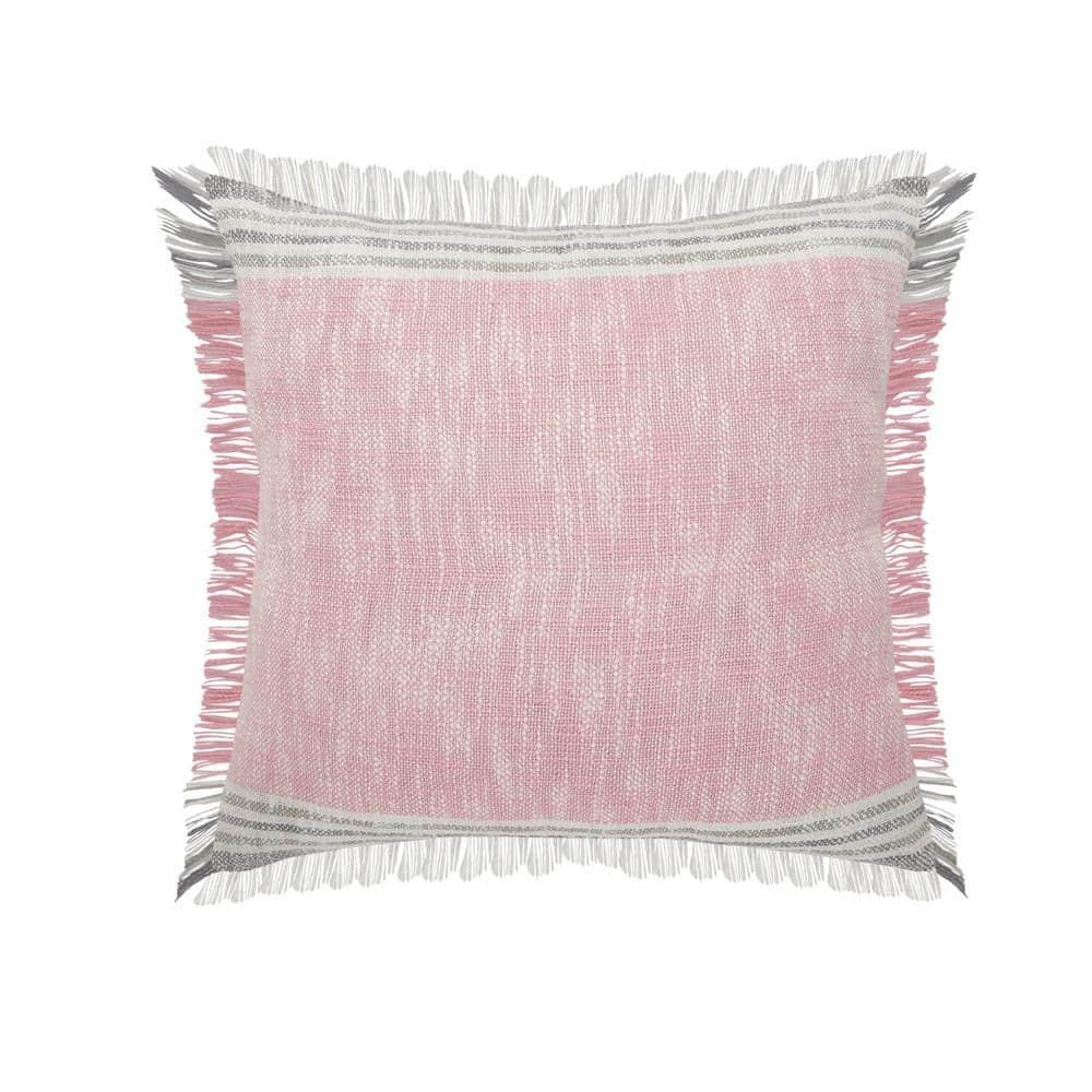 Woven Paths Charles Casual Cabin Fringed Throw Pillow, Pink/Gray/White, 20" x 20"