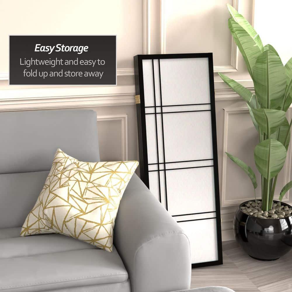4 ft. Short Double Cross Shoji Screen - Black - 4 Panels