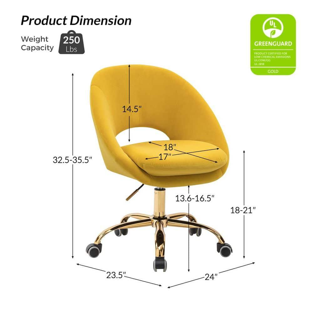 Modern Velvet Office Chair Swivel Salon Chair, Comfy Upholstered Desk Chair with Open Back, Small Cute Chair for Living Room Study Vanity, Yellow