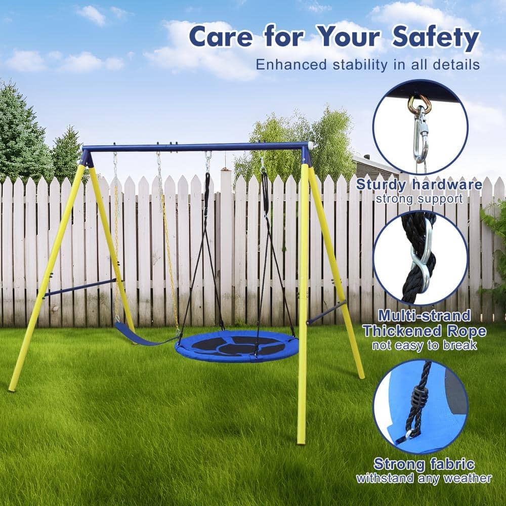 Multi-Person Indoor Outdoor Metal Swing Set with Safety Belt for Backyard in Multi-Color