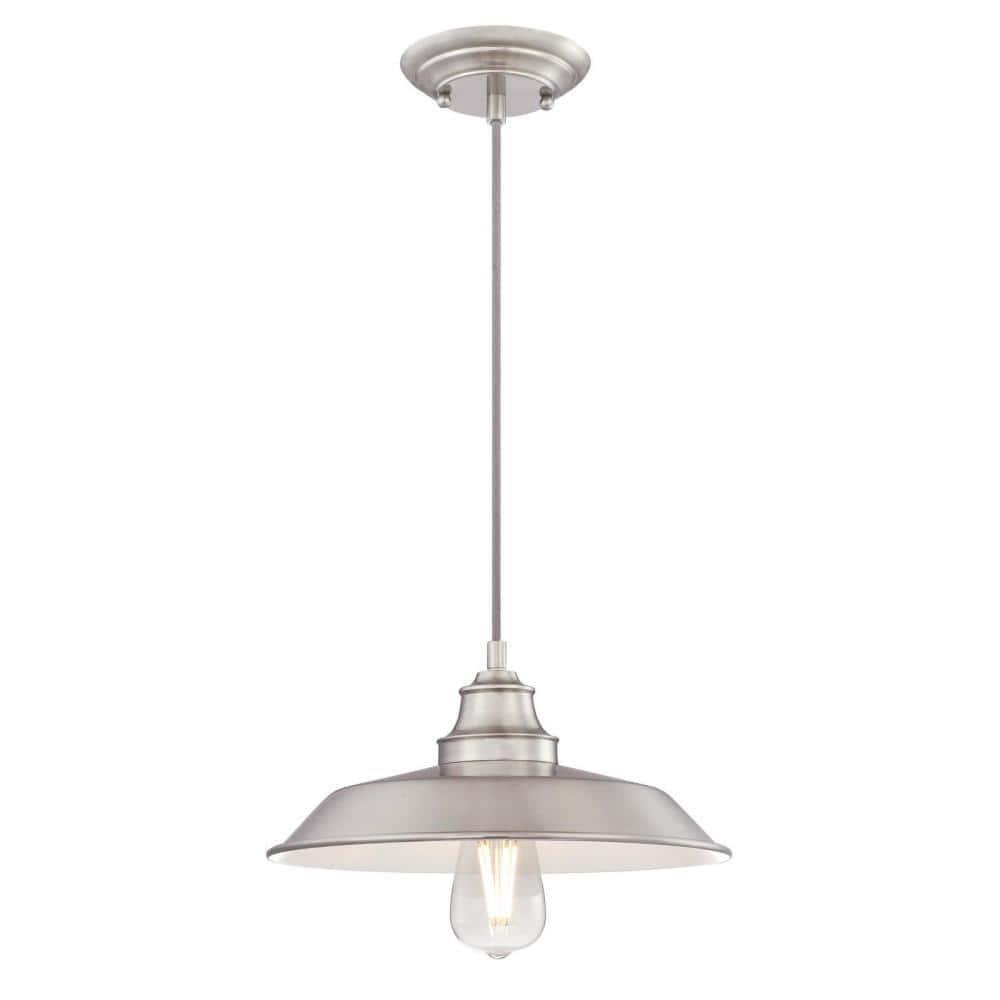 Vintage Inspired Brushed Nickel 1-Light Pendant with White Interior
