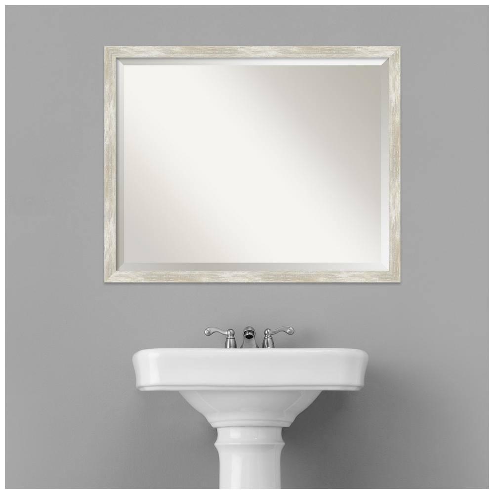 30" x 24" Crackled Narrow Framed Bathroom Vanity Wall Mirror Metallic - Amanti Art: Modern Rectangle, Beveled, Wall Mount