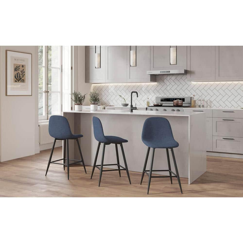 Set of 2 Pebble Counter Height Barstools Black/Blue - LumiSource: Sturdy Steel Frame, Upholstered Seat, Fixed Height