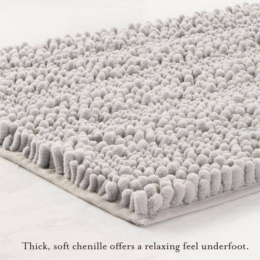 Laura Ashley – Astor Chenille Bath Mats | Set of 2| 100% Polyester | Premium Bathroom Décor | Machine Washable | TPR Backing | Measures 17” x 24” and 20” x 34” | Light Grey