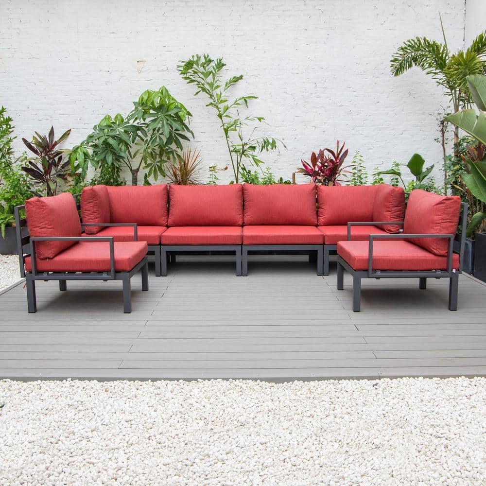 LeisureMod Hamilton 6-Piece Aluminum Patio Conversation Set With Cushions