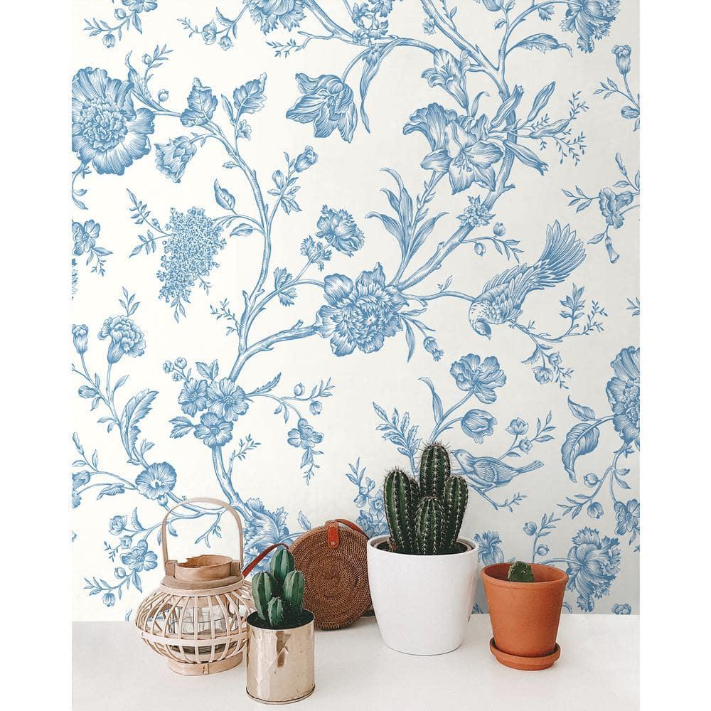 NextWall Carolina Blue Jasmine Chinoiserie Peel and Stick Wallpaper