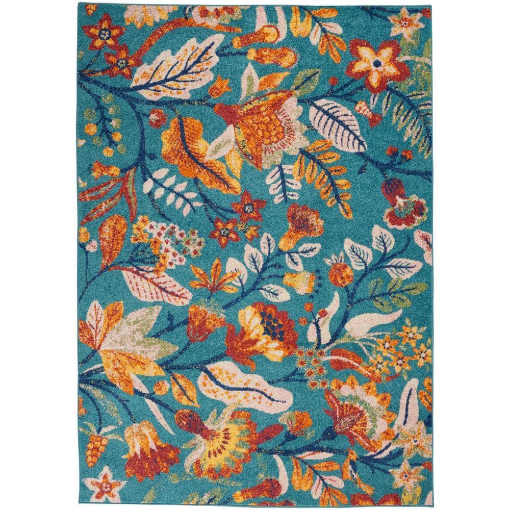Nourison Allur Botanical Indoor Area Rug Turquoise Multicolor 5'3" x 7'3"