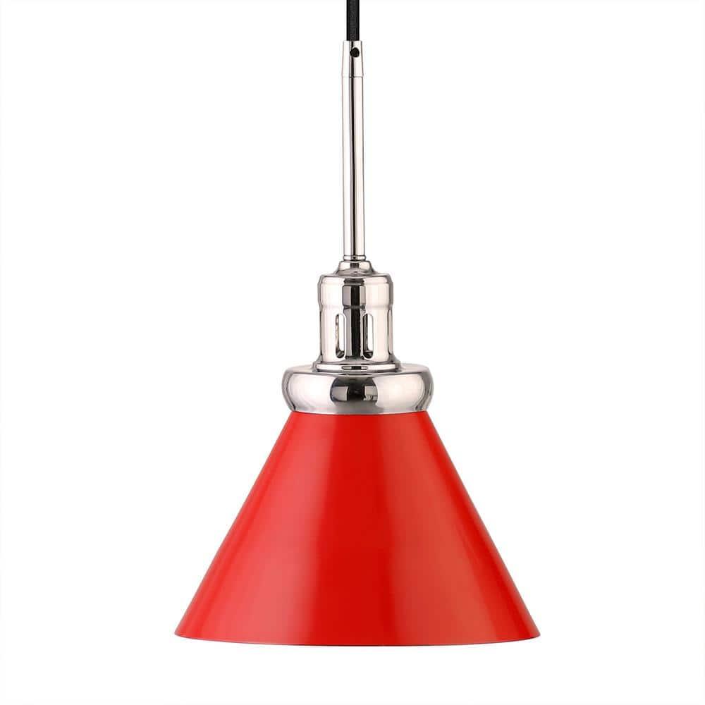 Henn&Hart 8" Poppy Red/Polished Nickel Metal Pendant