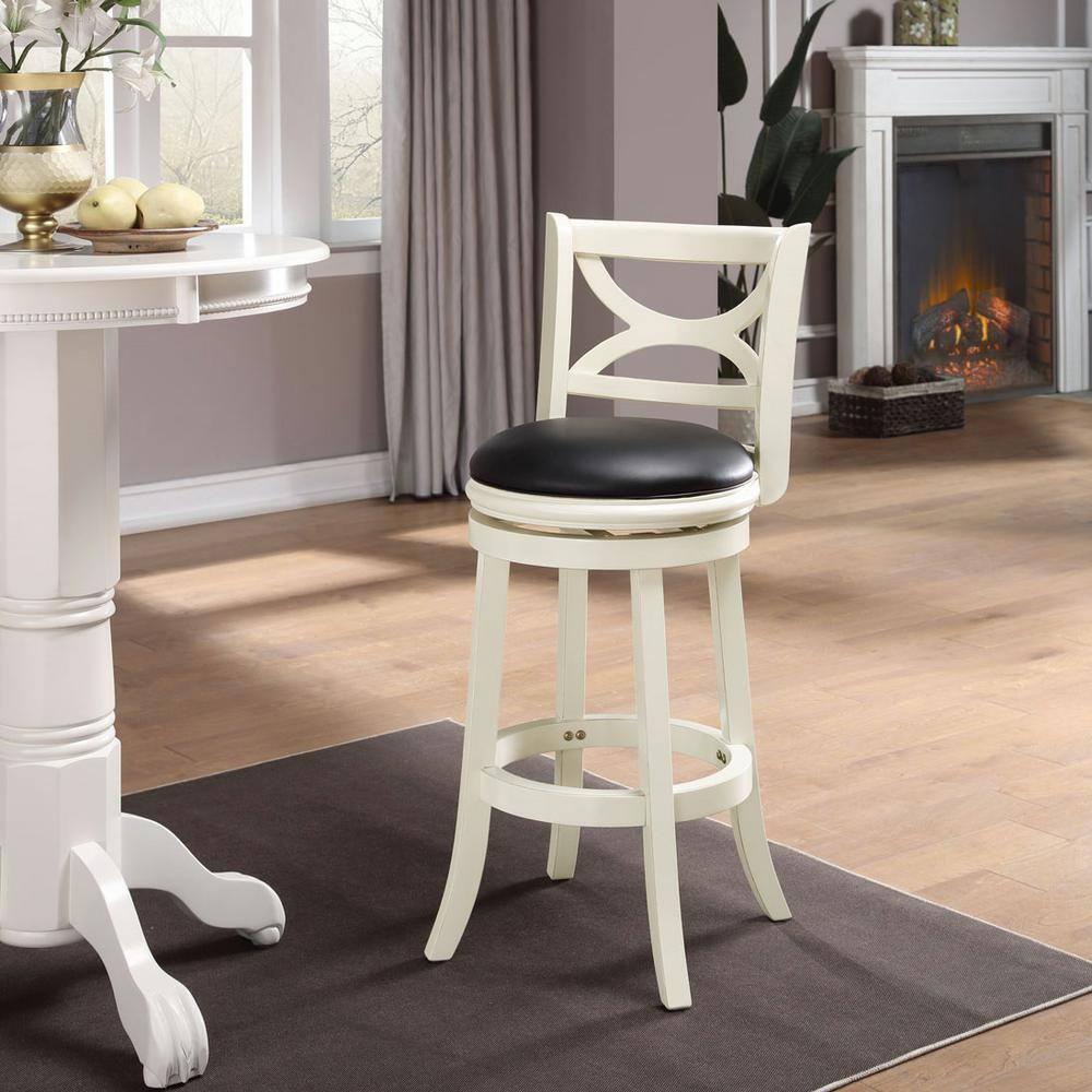 29" Florence Swivel Barstool Hardwood Buttermilk - Boraam: 360-Degree, High-Density Foam, No Assembly Required