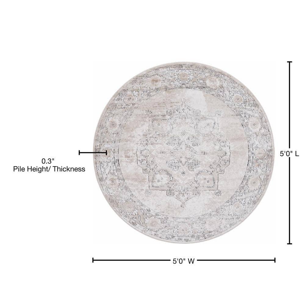 Portland Canby Ivory/Beige 5 ft. x 5 ft. Round Area Rug