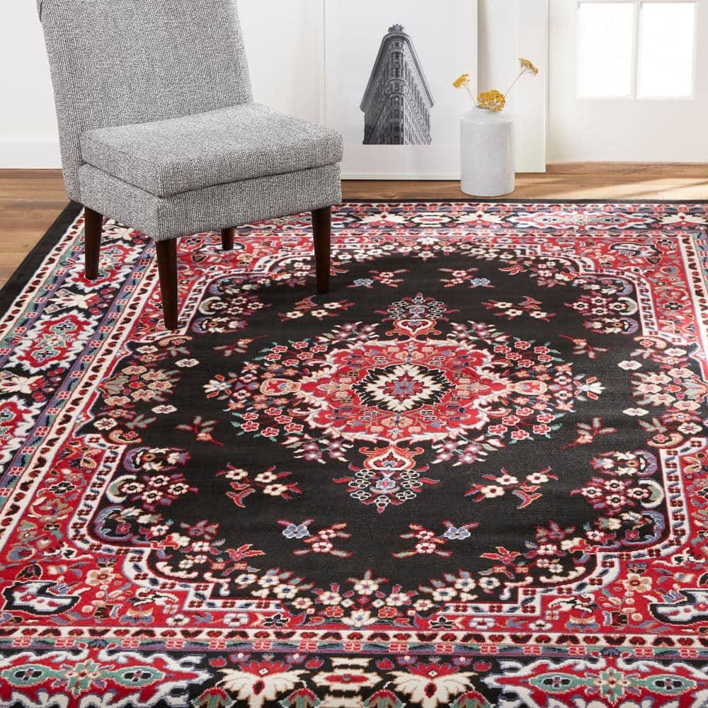 Home Dynamix Premium Sakarya Traditional Medallion Area Rug, Black/Red, 5'2"x7'4"