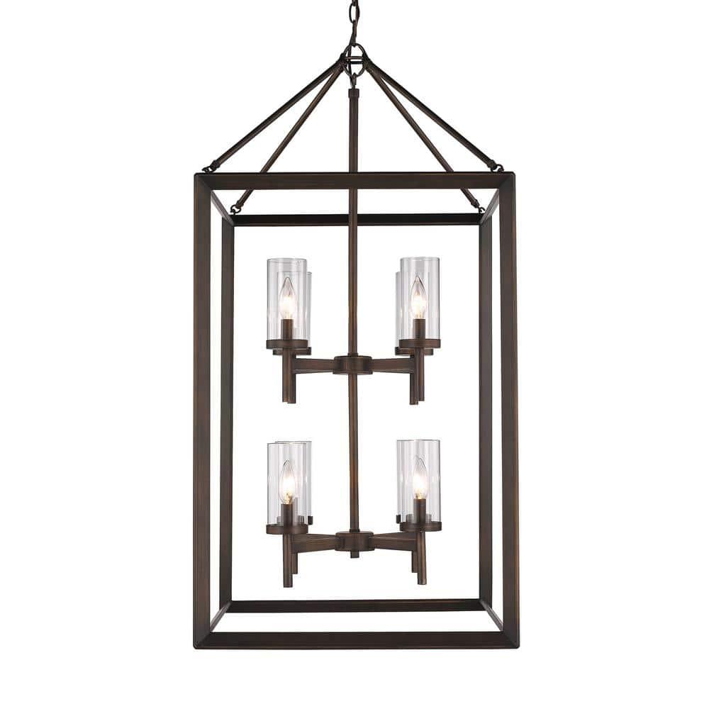 Golden Lighting Smyth 8-Light Pendant in Gunmetal Bronze with Clear Glass