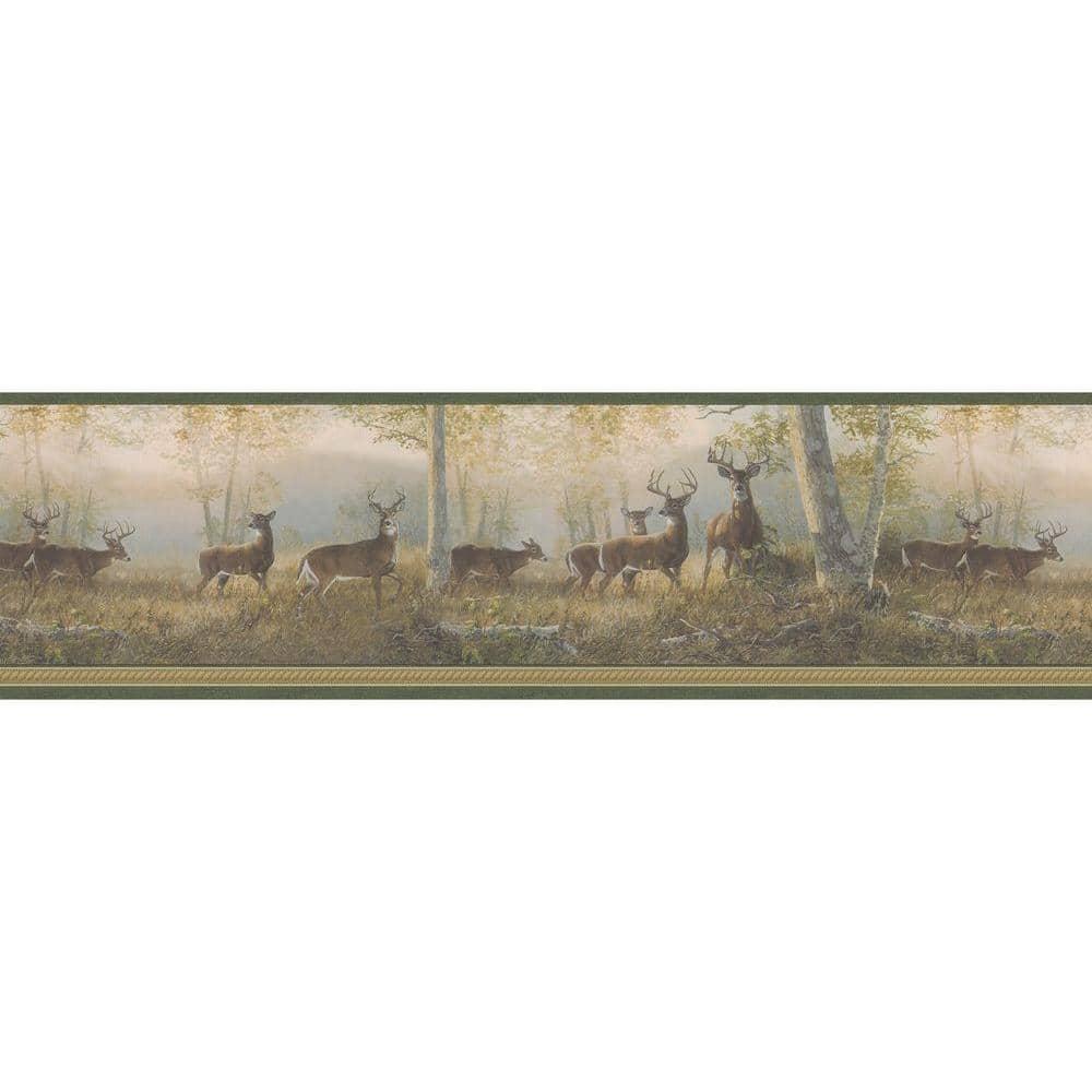 Chesapeake Storrie Green Deer Border Prepasted Non Woven Wallpaper, 6.5-in by 15-ft, 8.1 sq. ft.