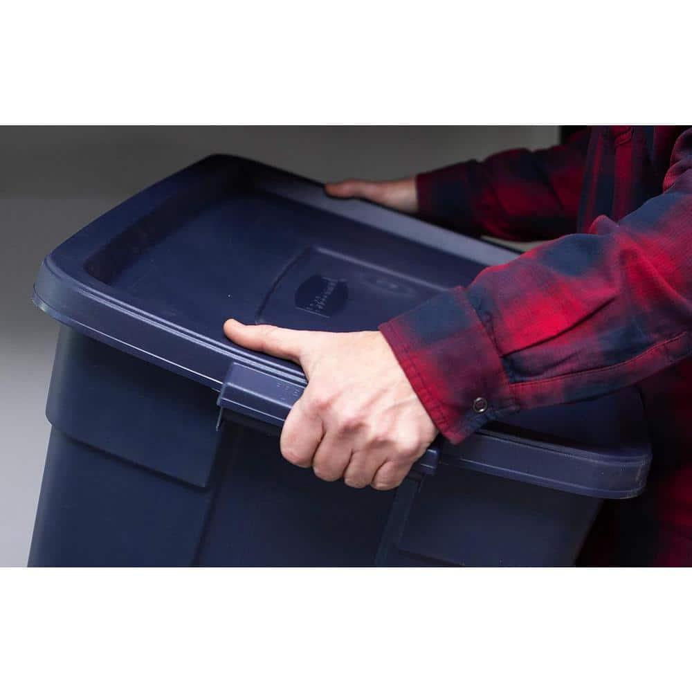 Rubbermaid Roughneck 25 Gallon Rugged Stackable Storage Container with Tight Lid for Indoor or Outdoor Home Organization, Dark Indigo Metallic, 4 Pack