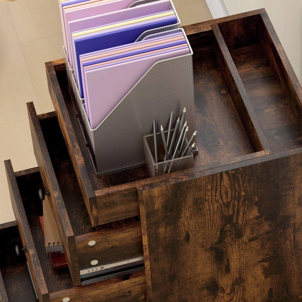 HOMCOM 3 Drawer Vertical File Cabinet, Mobile Filing Cabinet with Removable Tray, Under Desk Printer Stand with Storage for Home Office, Brown