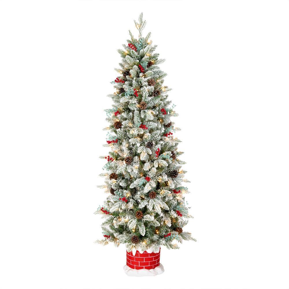 5-Foot White Flocked Pine Half Christmas Tree with Lights