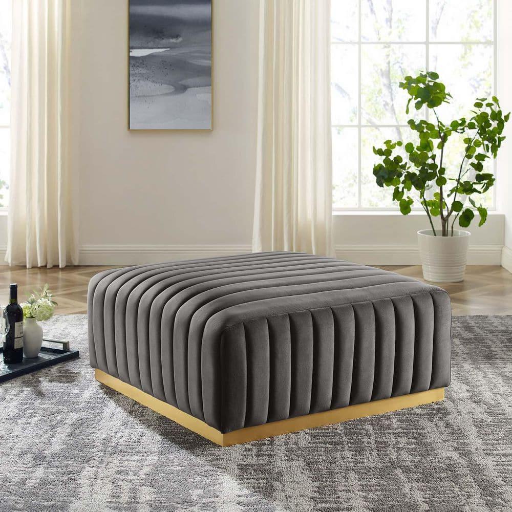 Modway Conjure Channel Tufted Performance Velvet Ottoman in Gold/Gray