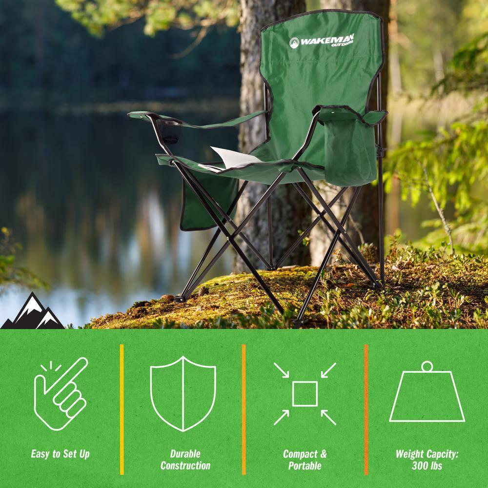 wakeman Wakeman Oversized Camping Chair with Cupholder and Cooler- Folding Chair with 300lb Capacity, Green