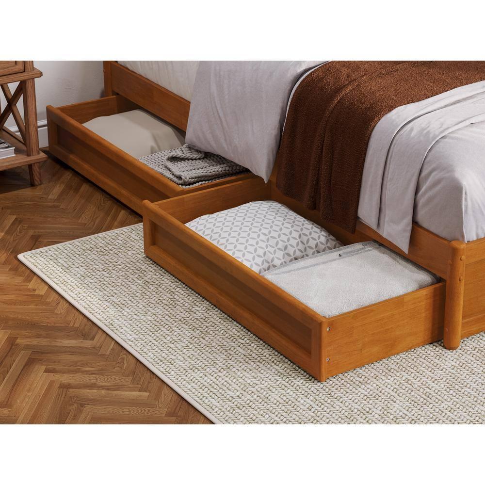 Barcelona Queen Wood Panel Platform Bed with Storage Drawers in Light Toffee