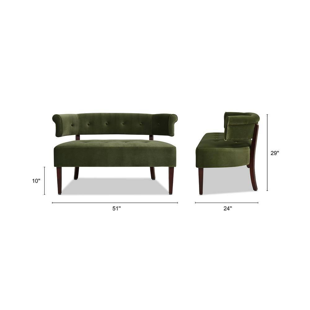 Jennifer Taylor Home Jared Roll Arm Tufted Bench Settee, Olive Green Velvet