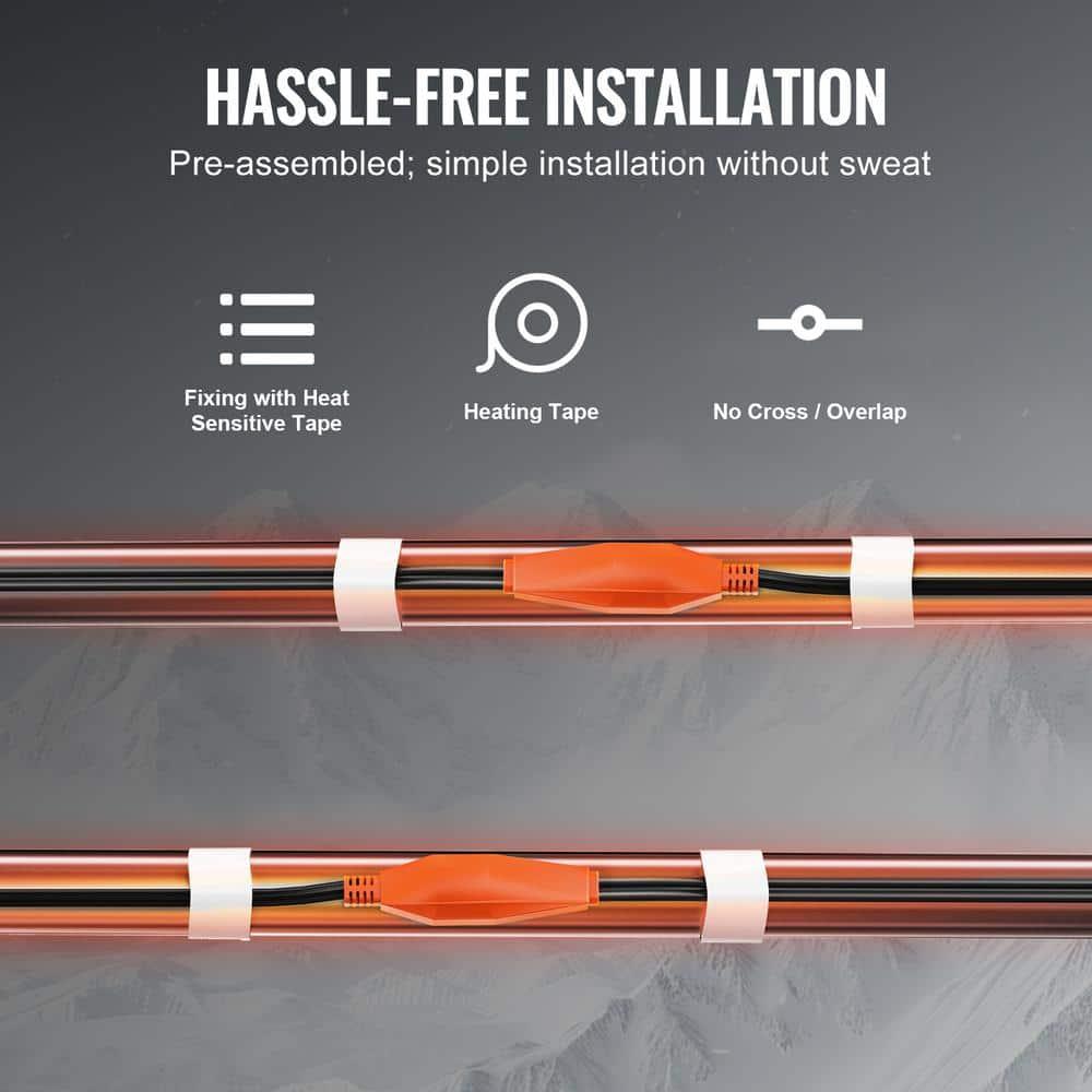 VEVOR Pipe Heating Cable 24FT 7W/FT Heat Tape for Pipes with Built-in Thermostat