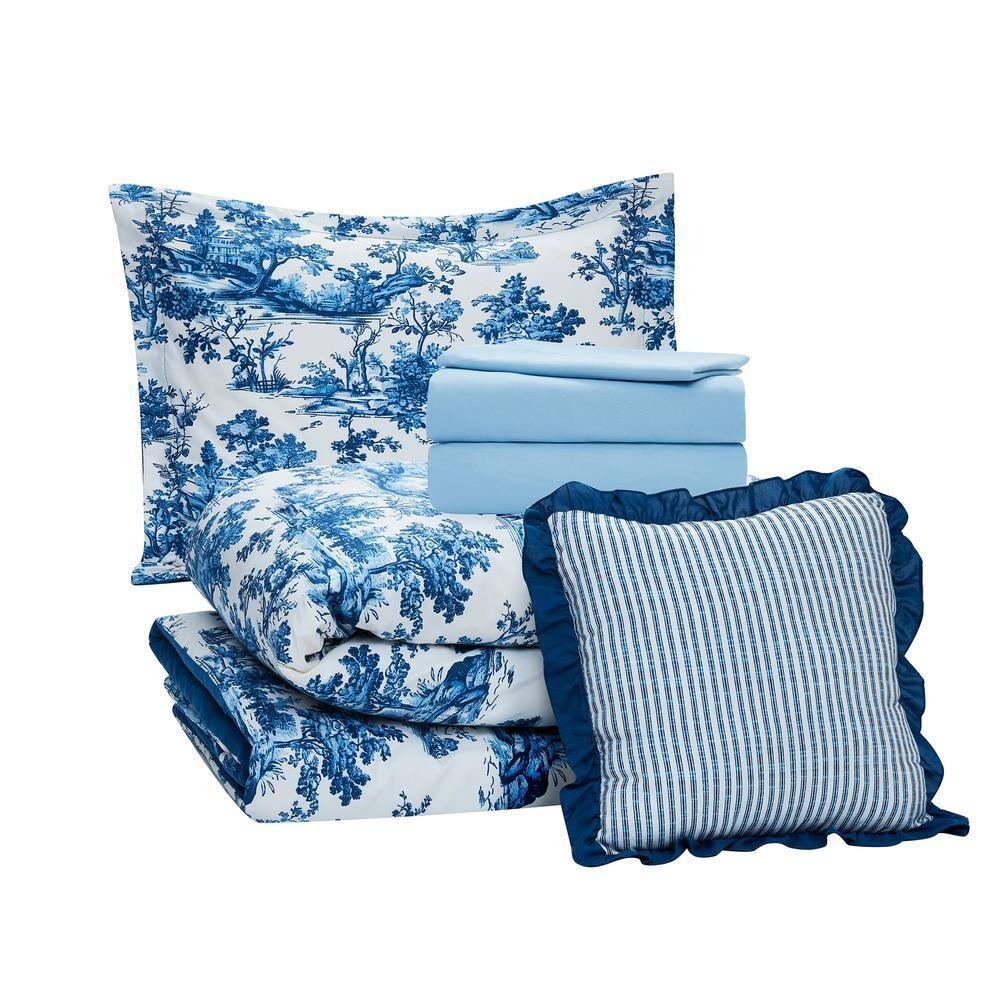 Modern Threads 8-Piece Shaya Toile Floral Reversible Bed in a Bag , King