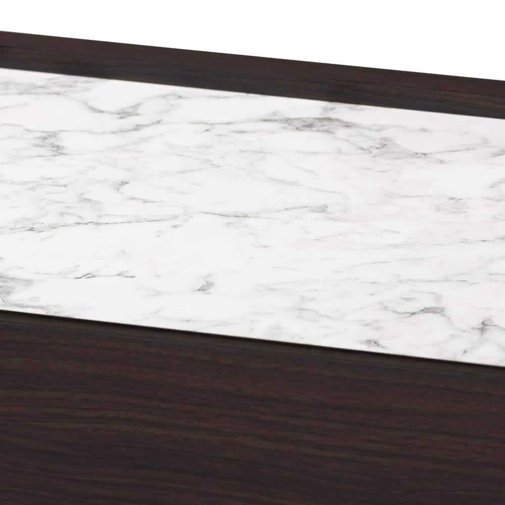 Walker Wood Nightstand: Faux Marble Top, Gold Accents, 2 Drawers - Baxton Studio