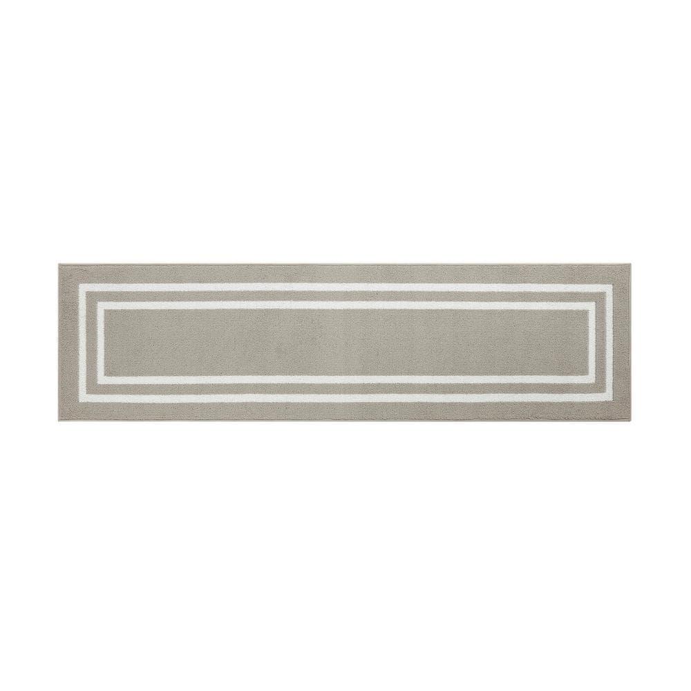 Double Border Machine Tufted Performance Light Gray/White Rug