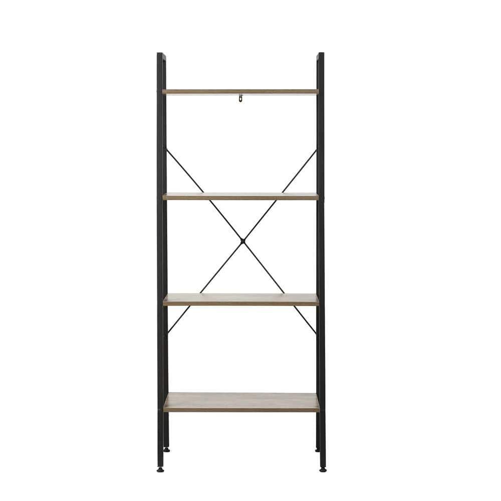 LuxenHome 4-Shelf 58.3" x 23.62" W Wood and Metal Ladder Bookcase. Brown