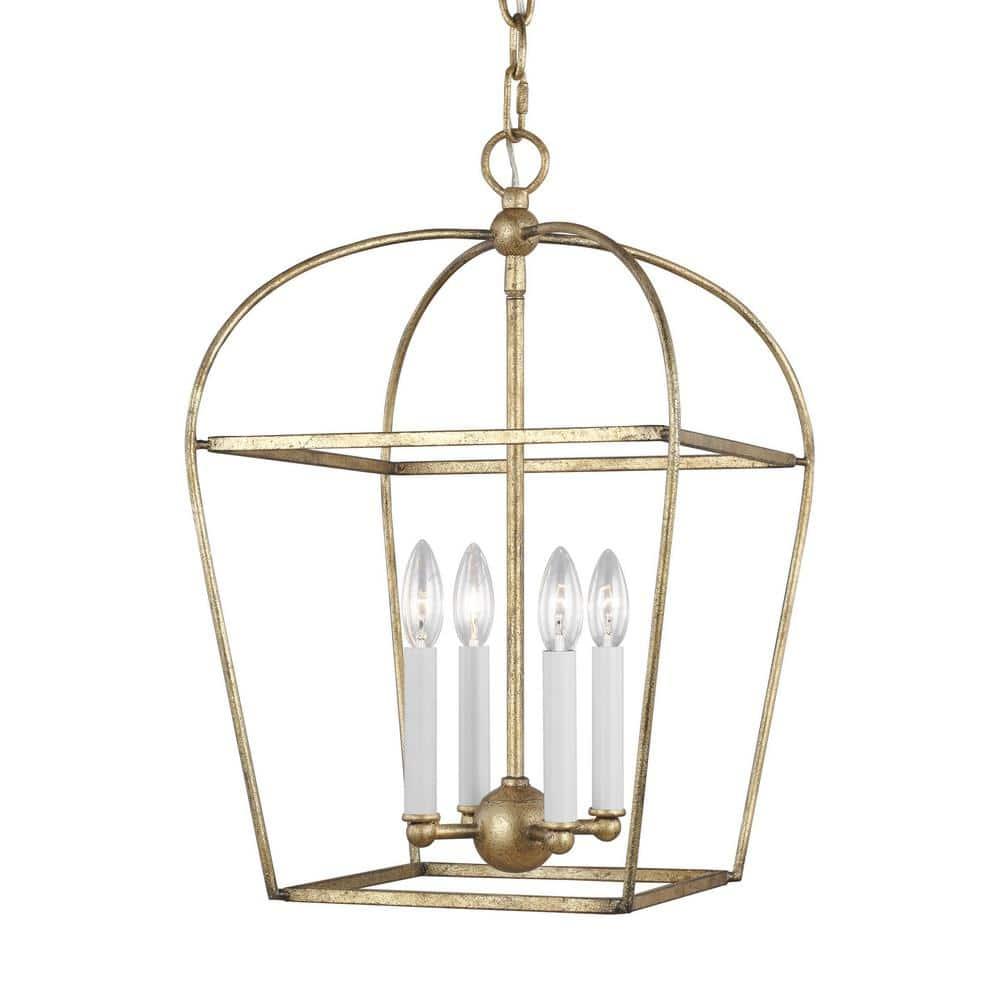 Antique Gild Mini Cage 4-Light Geometric Chandelier