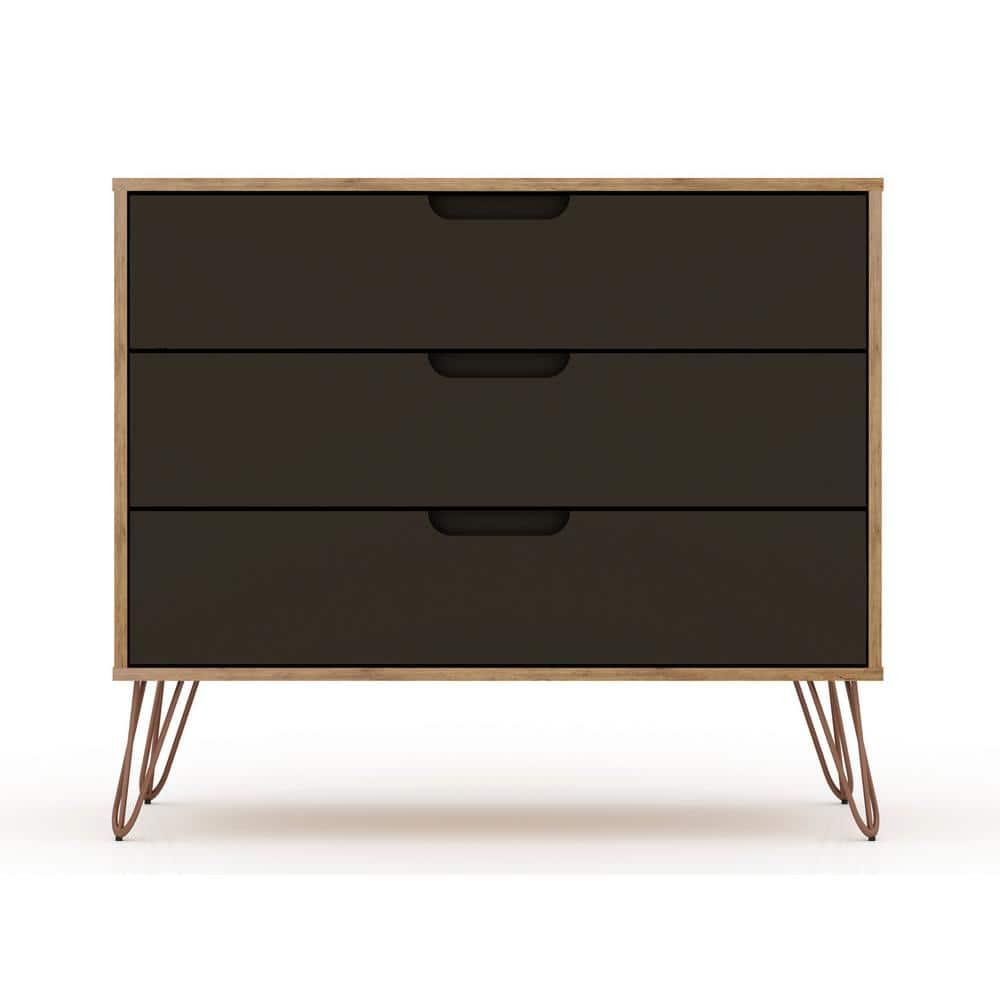 Rockefeller Dresser Natural/Brown - Manhattan Comfort: Mid-Century 3-Drawer Storage for Bedroom, MDF Composite