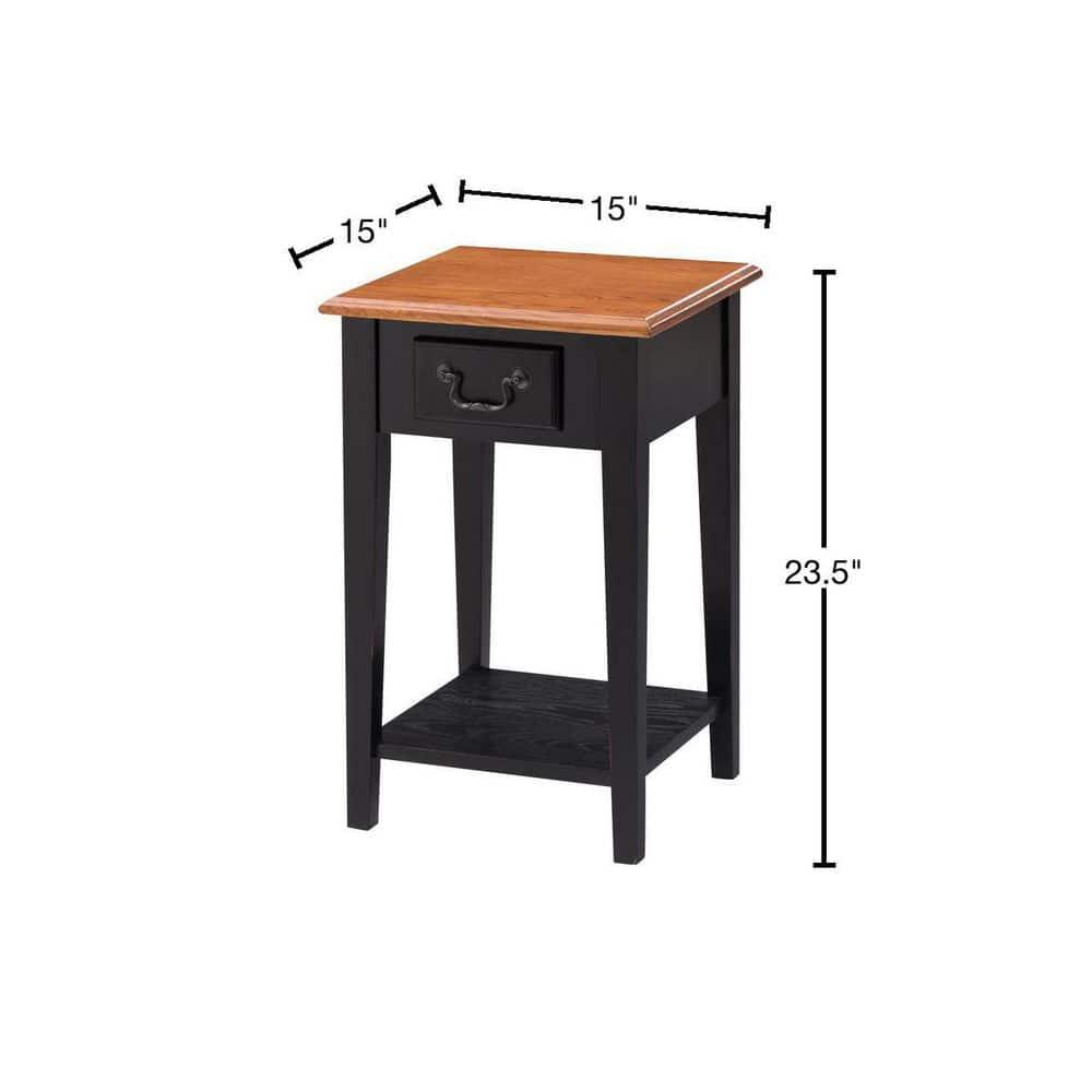 Home 9041-SL One Drawer Square Side Table with Shelf, Medium Oak and Slate Black