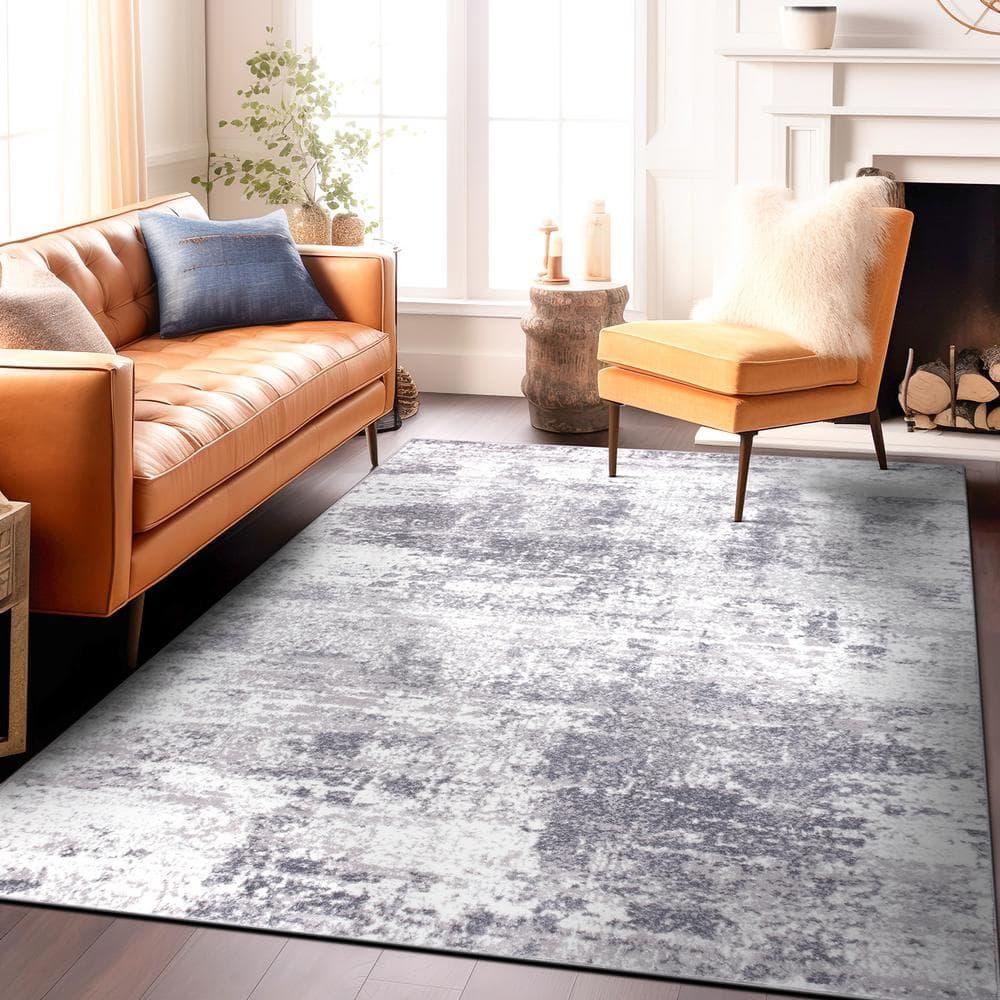 World Rug Gallery Distressed Abstract Gray 7'10" x 10' Area Rug