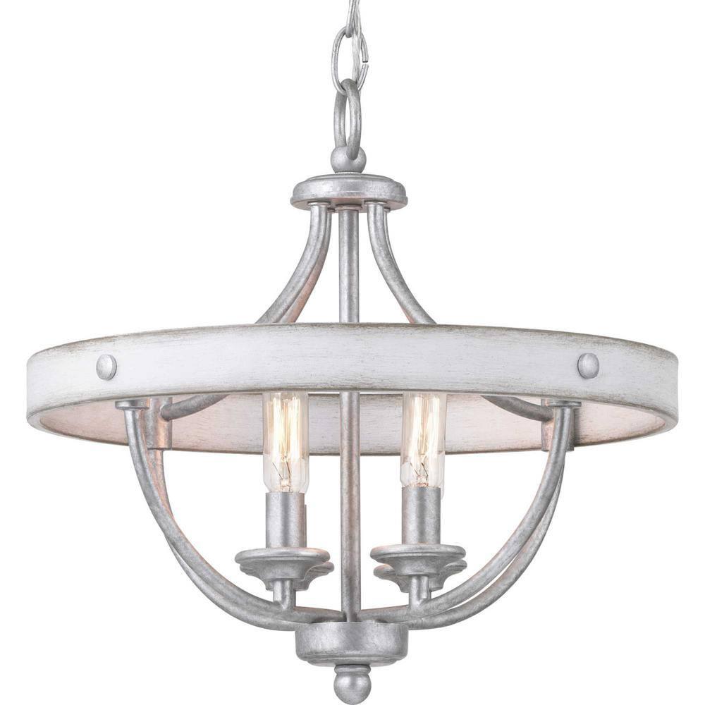 Progress Lighting Gulliver 4-Light Semi-Flush Galvanized Ceiling Light, Wood Grained Texture Shade
