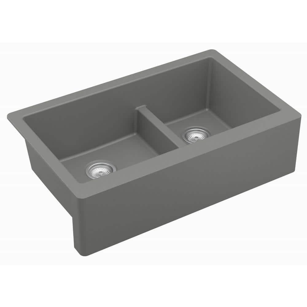 Karran Quartz 34'' X 21-1/4'' 60/40 Double Bowl Farmhouse/Apron Front Kitchen Sink Kit