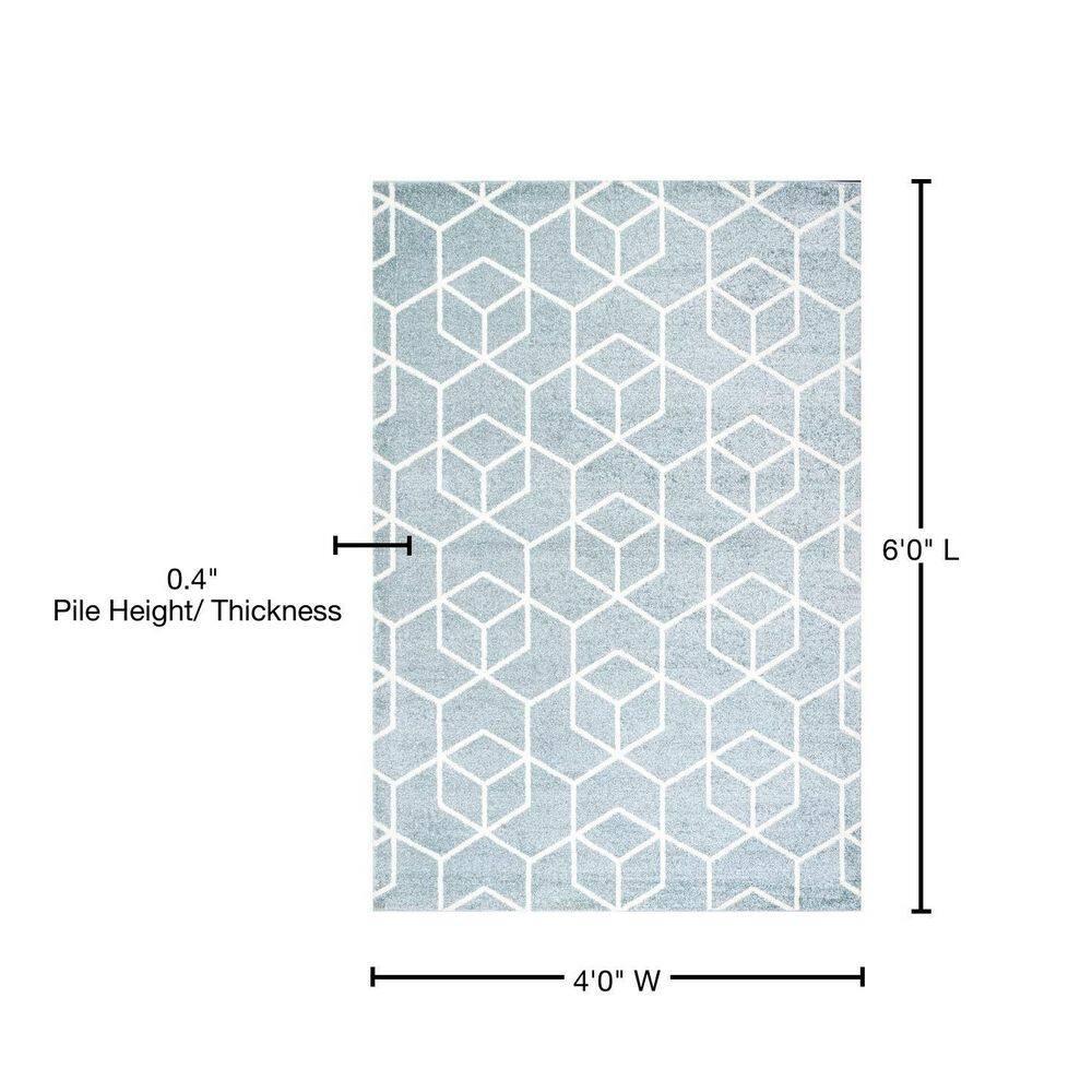 4'x6' Tumbling Blocks Modern Geometric Area Rug, Light Blue/White - JONATHAN Y