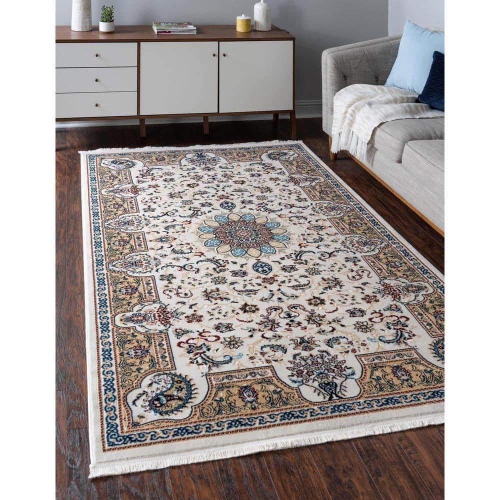 Rugs.com Rabia Collection Rug – 3' x 5' Ivory Low Rug Perfect For Entryways, Kitchens, Breakfast Nooks, Accent Pieces