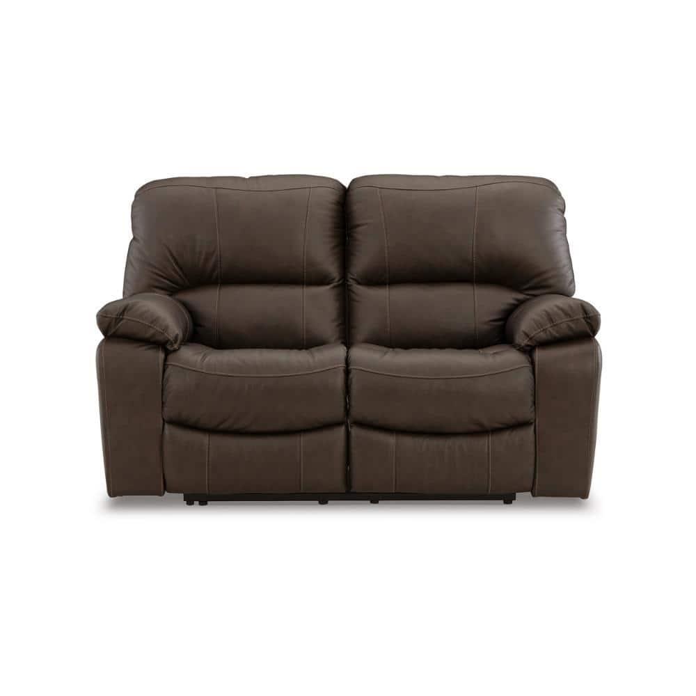 Benjara Niy 65 Inch Power Recliner Loveseat, Cushioned, Dark Brown Leather-Color:BrownMaterial