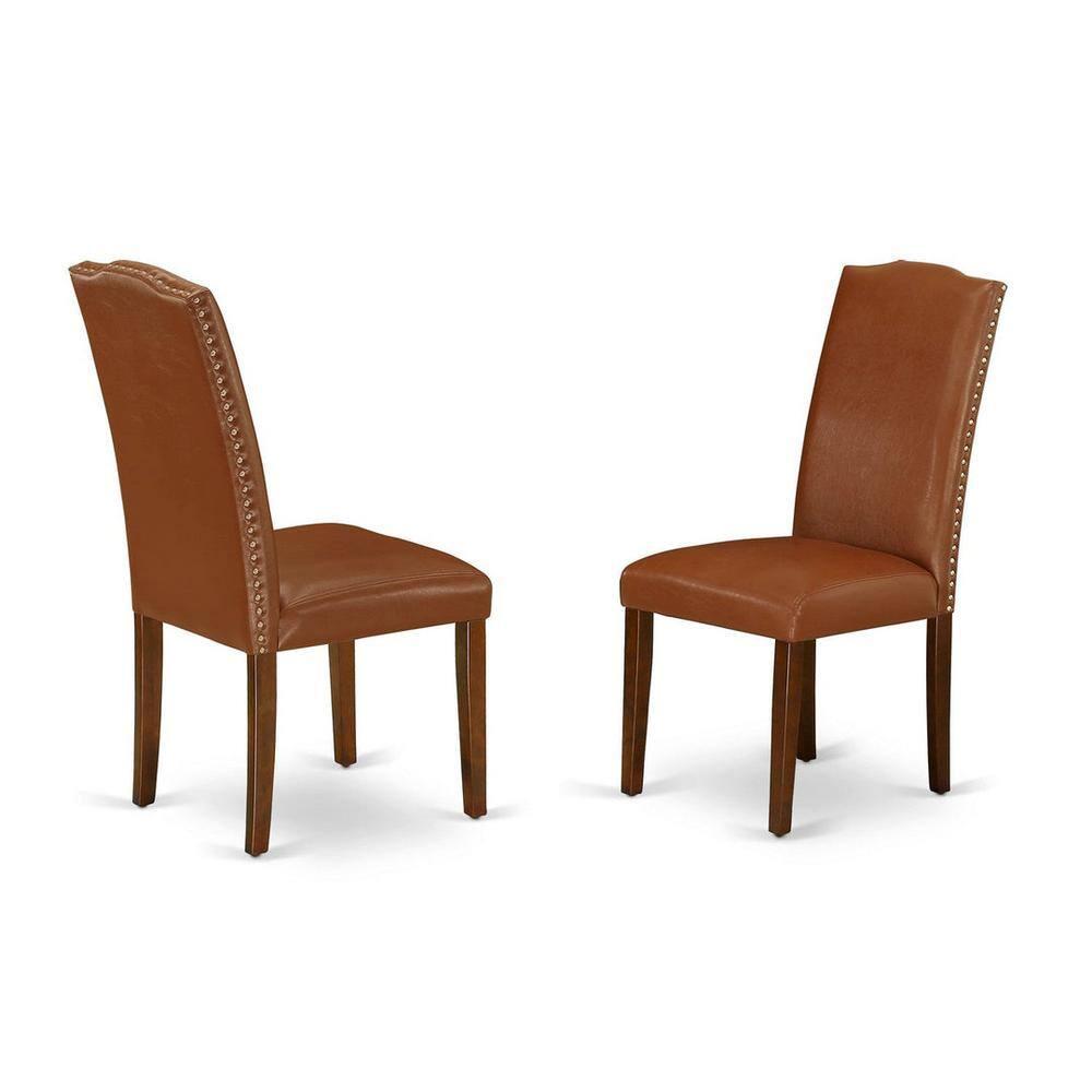 Encinal Parson Chair with Mahogany Leg & Brown Flaux Leather - Set of 2