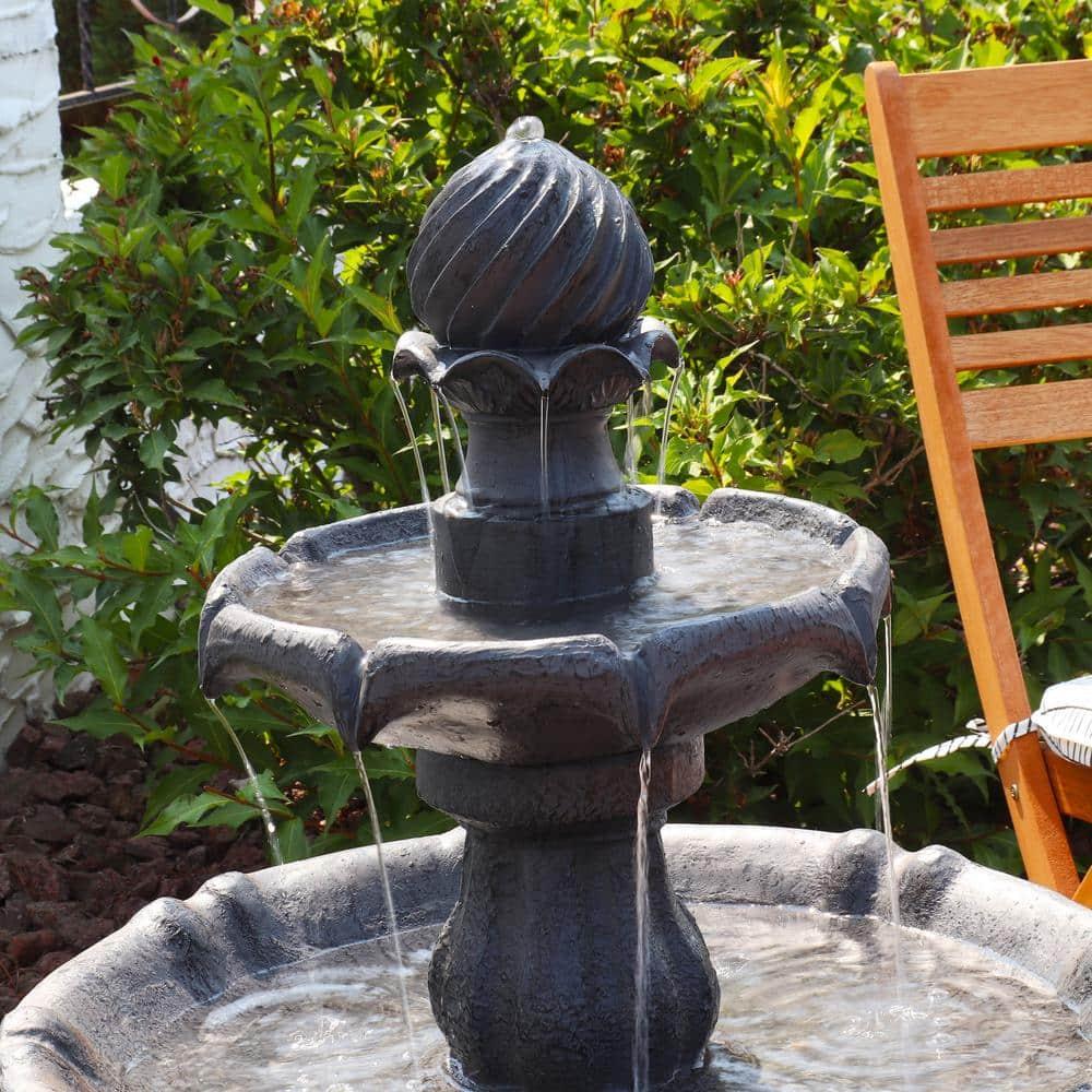 Sunnydaze Outdoor 2-Tier Solar Powered Water Fountain with Battery Backup and Submersible Pump - 35" - Black Earth Finish