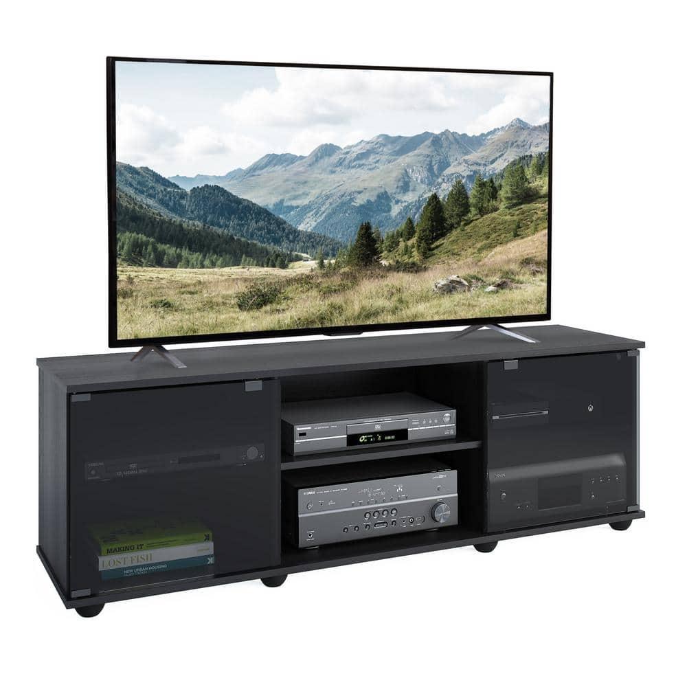 Flat Panel TV Stand for TVs up to 64" Ravenwood Black - CorLiving: Mid-Century Modern, Adjustable Shelves, Cable Management