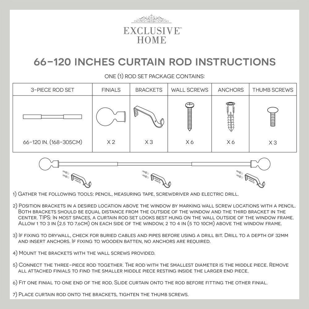 Amalgamated Textiles Exclusive Home Lancelot 1" Window Curtain Rod and Finial Set, Adjustable